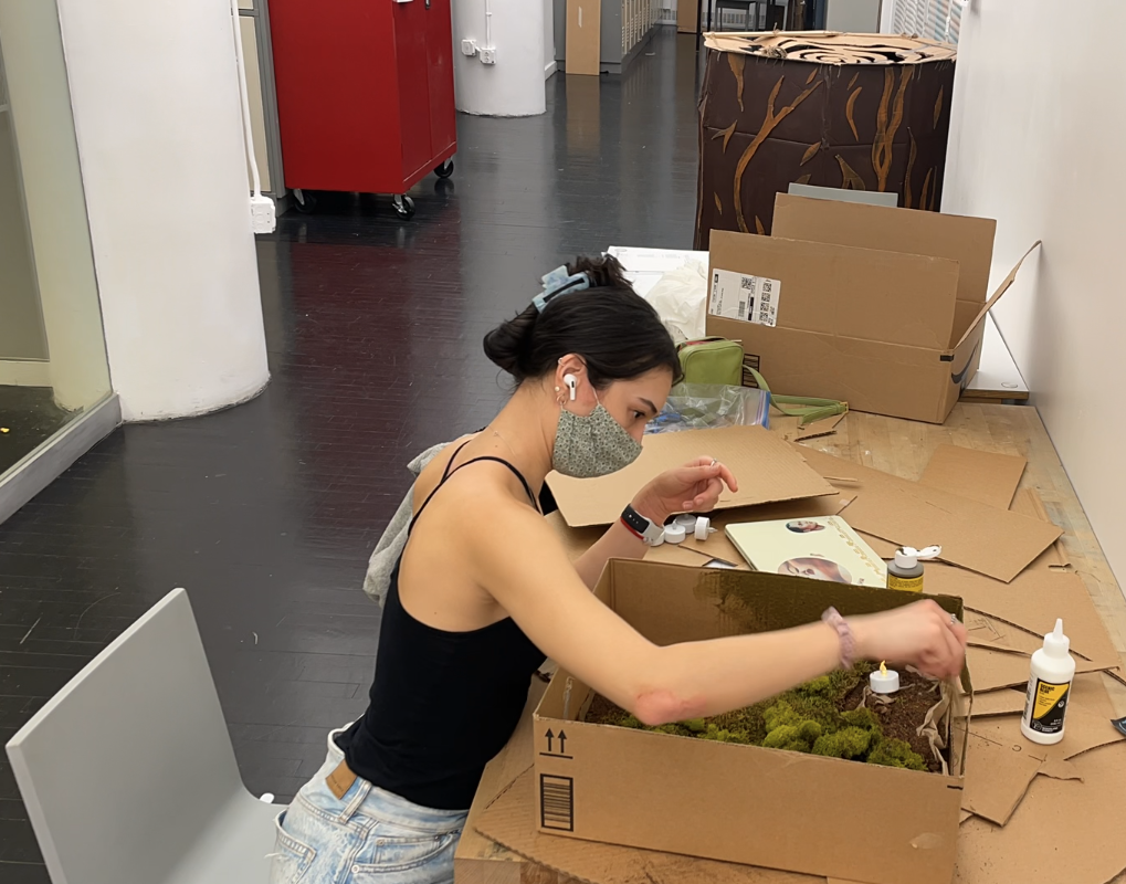 Painting the interior of the box.