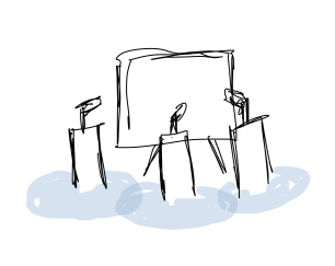 Drawing of 3 bubble makers pointed at a canvas
